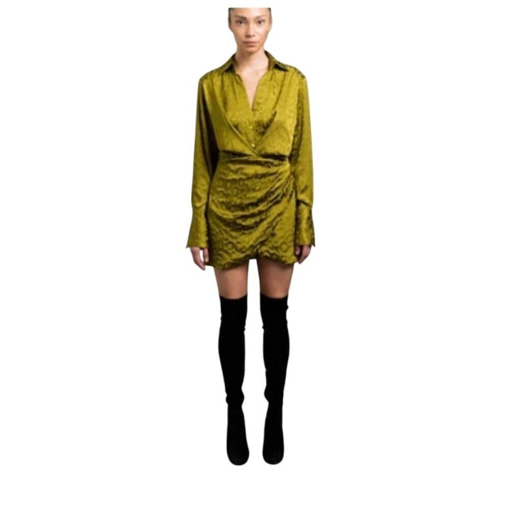 Le Superbe Montmartre Wrap Dress French Girl Leopard Green Long Sleeve S $585 - Picture 9 of 16